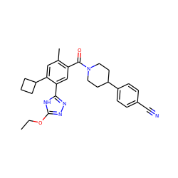 CCOc1nnc(-c2cc(C(=O)N3CCC(c4ccc(C#N)cc4)CC3)c(C)cc2C2CCC2)[nH]1 ZINC000149983183