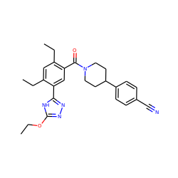 CCOc1nnc(-c2cc(C(=O)N3CCC(c4ccc(C#N)cc4)CC3)c(CC)cc2CC)[nH]1 ZINC000149992197