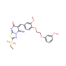 CCS(=O)(=O)C1=NN2C(=N)/C(=C\c3ccc(OCCOc4cccc(OC)c4)c(OC)c3)C(=O)N=C2S1 ZINC000038143342