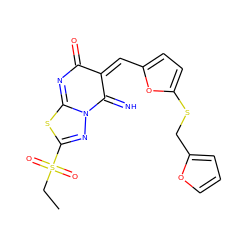 CCS(=O)(=O)C1=NN2C(=N)/C(=C\c3ccc(SCc4ccco4)o3)C(=O)N=C2S1 ZINC000013574572