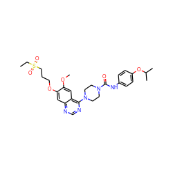 CCS(=O)(=O)CCCOc1cc2ncnc(N3CCN(C(=O)Nc4ccc(OC(C)C)cc4)CC3)c2cc1OC ZINC000027211525