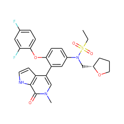 CCS(=O)(=O)N(C[C@@H]1CCCO1)c1ccc(Oc2ccc(F)cc2F)c(-c2cn(C)c(=O)c3[nH]ccc23)c1 ZINC000146737106