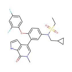 CCS(=O)(=O)N(CC1CC1)c1ccc(Oc2ccc(F)cc2F)c(-c2cn(C)c(=O)c3[nH]ccc23)c1 ZINC000146747227