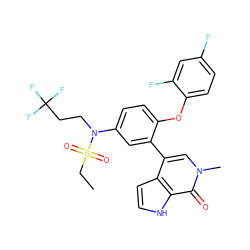 CCS(=O)(=O)N(CCC(F)(F)F)c1ccc(Oc2ccc(F)cc2F)c(-c2cn(C)c(=O)c3[nH]ccc23)c1 ZINC000146766027