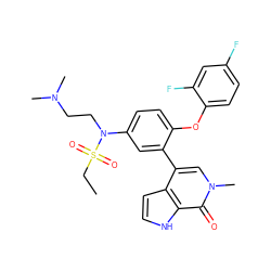 CCS(=O)(=O)N(CCN(C)C)c1ccc(Oc2ccc(F)cc2F)c(-c2cn(C)c(=O)c3[nH]ccc23)c1 ZINC000146756951