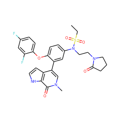 CCS(=O)(=O)N(CCN1CCCC1=O)c1ccc(Oc2ccc(F)cc2F)c(-c2cn(C)c(=O)c3[nH]ccc23)c1 ZINC000146760197