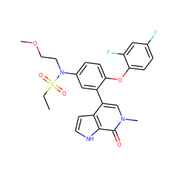 CCS(=O)(=O)N(CCOC)c1ccc(Oc2ccc(F)cc2F)c(-c2cn(C)c(=O)c3[nH]ccc23)c1 ZINC000146719338