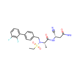 CCS(=O)(=O)N(Cc1ccc(-c2cccc(F)c2F)cc1)[C@@H](C)C(=O)N[C@H](C#N)CC(N)=O ZINC000653795165