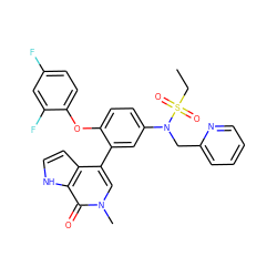 CCS(=O)(=O)N(Cc1ccccn1)c1ccc(Oc2ccc(F)cc2F)c(-c2cn(C)c(=O)c3[nH]ccc23)c1 ZINC000146739806