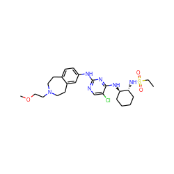 CCS(=O)(=O)N[C@@H]1CCCC[C@H]1Nc1nc(Nc2ccc3c(c2)CCN(CCOC)CC3)ncc1Cl ZINC000072174862