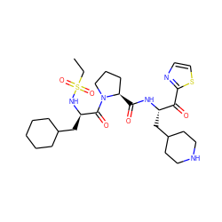 CCS(=O)(=O)N[C@H](CC1CCCCC1)C(=O)N1CCC[C@H]1C(=O)N[C@@H](CC1CCNCC1)C(=O)c1nccs1 ZINC000028234337