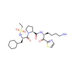 CCS(=O)(=O)N[C@H](CC1CCCCC1)C(=O)N1CCC[C@H]1C(=O)N[C@@H](CCCCN)C(=O)c1nccs1 ZINC000027439491