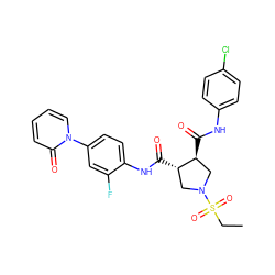 CCS(=O)(=O)N1C[C@H](C(=O)Nc2ccc(Cl)cc2)[C@@H](C(=O)Nc2ccc(-n3ccccc3=O)cc2F)C1 ZINC000058592846