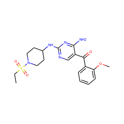 CCS(=O)(=O)N1CCC(Nc2ncc(C(=O)c3ccccc3OC)c(N)n2)CC1 ZINC000014950251