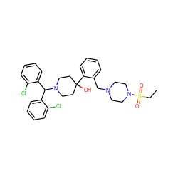 CCS(=O)(=O)N1CCN(Cc2ccccc2C2(O)CCN(C(c3ccccc3Cl)c3ccccc3Cl)CC2)CC1 ZINC000096318633