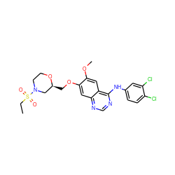 CCS(=O)(=O)N1CCO[C@@H](COc2cc3ncnc(Nc4ccc(Cl)c(Cl)c4)c3cc2OC)C1 ZINC000114821394