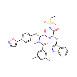 CCS(=O)(=O)NC(=O)[C@H](Cc1c[nH]c2ccccc12)NC(=O)[C@@H](Cc1ccc(-c2ccno2)cc1)N(C)C(=O)c1cc(C)cc(C)c1 ZINC000026377824