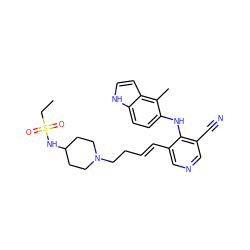 CCS(=O)(=O)NC1CCN(CC/C=C/c2cncc(C#N)c2Nc2ccc3[nH]ccc3c2C)CC1 ZINC000045351258