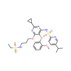 CCS(=O)(=O)NCCCOc1nc(C2CC2)nc(NS(=O)(=O)c2ccc(C(C)C)cn2)c1Oc1ccccc1OC ZINC000028105950