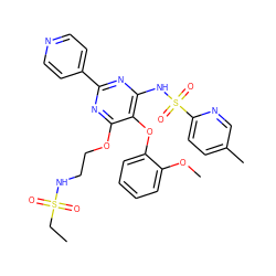 CCS(=O)(=O)NCCOc1nc(-c2ccncc2)nc(NS(=O)(=O)c2ccc(C)cn2)c1Oc1ccccc1OC ZINC000028008404