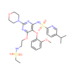 CCS(=O)(=O)NCCOc1nc(N2CCOCC2)nc(NS(=O)(=O)c2ccc(C(C)C)cn2)c1Oc1ccccc1OC ZINC000028020781