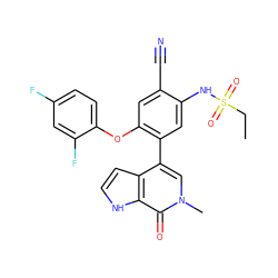 CCS(=O)(=O)Nc1cc(-c2cn(C)c(=O)c3[nH]ccc23)c(Oc2ccc(F)cc2F)cc1C#N ZINC000146726149