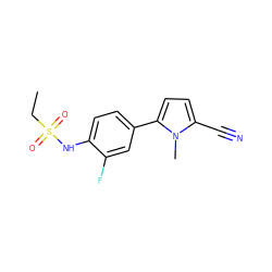 CCS(=O)(=O)Nc1ccc(-c2ccc(C#N)n2C)cc1F ZINC000034948925