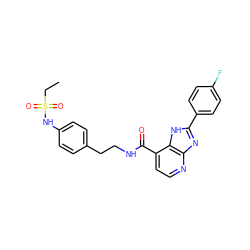 CCS(=O)(=O)Nc1ccc(CCNC(=O)c2ccnc3nc(-c4ccc(F)cc4)[nH]c23)cc1 ZINC000084671139