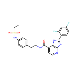 CCS(=O)(=O)Nc1ccc(CCNC(=O)c2ccnc3nc(-c4ccc(F)cc4F)[nH]c23)cc1 ZINC000084651896