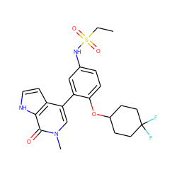 CCS(=O)(=O)Nc1ccc(OC2CCC(F)(F)CC2)c(-c2cn(C)c(=O)c3[nH]ccc23)c1 ZINC000146684583