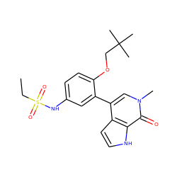 CCS(=O)(=O)Nc1ccc(OCC(C)(C)C)c(-c2cn(C)c(=O)c3[nH]ccc23)c1 ZINC000146715380