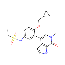 CCS(=O)(=O)Nc1ccc(OCC2CC2)c(-c2cn(C)c(=O)c3[nH]ccc23)c1 ZINC000146699630