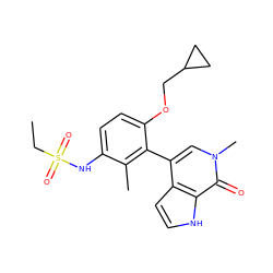 CCS(=O)(=O)Nc1ccc(OCC2CC2)c(-c2cn(C)c(=O)c3[nH]ccc23)c1C ZINC000146761451