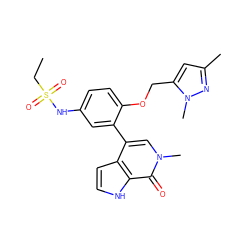 CCS(=O)(=O)Nc1ccc(OCc2cc(C)nn2C)c(-c2cn(C)c(=O)c3[nH]ccc23)c1 ZINC000146692615