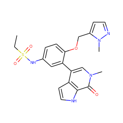 CCS(=O)(=O)Nc1ccc(OCc2ccnn2C)c(-c2cn(C)c(=O)c3[nH]ccc23)c1 ZINC000146718733