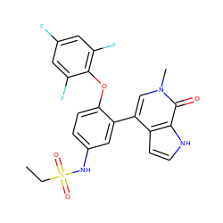 CCS(=O)(=O)Nc1ccc(Oc2c(F)cc(F)cc2F)c(-c2cn(C)c(=O)c3[nH]ccc23)c1 ZINC000146482591