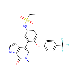 CCS(=O)(=O)Nc1ccc(Oc2ccc(C(F)(F)F)cc2)c(-c2cn(C)c(=O)c3[nH]ccc23)c1 ZINC001772576516