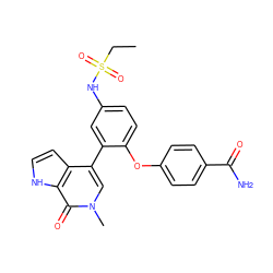 CCS(=O)(=O)Nc1ccc(Oc2ccc(C(N)=O)cc2)c(-c2cn(C)c(=O)c3[nH]ccc23)c1 ZINC000146755048