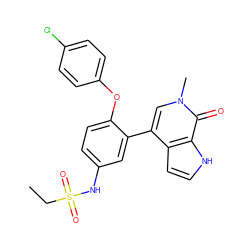 CCS(=O)(=O)Nc1ccc(Oc2ccc(Cl)cc2)c(-c2cn(C)c(=O)c3[nH]ccc23)c1 ZINC001772640922