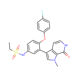 CCS(=O)(=O)Nc1ccc(Oc2ccc(F)cc2)c(-c2cn(C)c3c(=O)[nH]ccc23)c1 ZINC000219685439