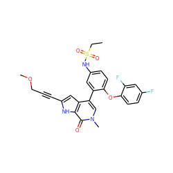 CCS(=O)(=O)Nc1ccc(Oc2ccc(F)cc2F)c(-c2cn(C)c(=O)c3[nH]c(C#CCOC)cc23)c1 ZINC000222915582