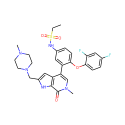 CCS(=O)(=O)Nc1ccc(Oc2ccc(F)cc2F)c(-c2cn(C)c(=O)c3[nH]c(CN4CCN(C)CC4)cc23)c1 ZINC000146770631