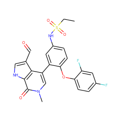 CCS(=O)(=O)Nc1ccc(Oc2ccc(F)cc2F)c(-c2cn(C)c(=O)c3[nH]cc(C=O)c23)c1 ZINC000146762646