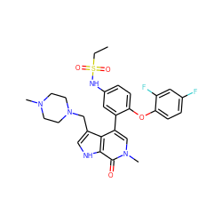 CCS(=O)(=O)Nc1ccc(Oc2ccc(F)cc2F)c(-c2cn(C)c(=O)c3[nH]cc(CN4CCN(C)CC4)c23)c1 ZINC000146678991