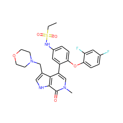 CCS(=O)(=O)Nc1ccc(Oc2ccc(F)cc2F)c(-c2cn(C)c(=O)c3[nH]cc(CN4CCOCC4)c23)c1 ZINC000146745218