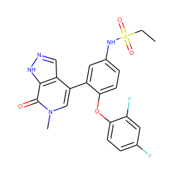 CCS(=O)(=O)Nc1ccc(Oc2ccc(F)cc2F)c(-c2cn(C)c(=O)c3[nH]ncc23)c1 ZINC000146733286