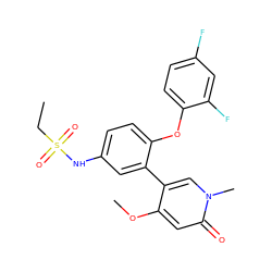 CCS(=O)(=O)Nc1ccc(Oc2ccc(F)cc2F)c(-c2cn(C)c(=O)cc2OC)c1 ZINC000207245721