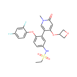 CCS(=O)(=O)Nc1ccc(Oc2ccc(F)cc2F)c(-c2cn(C)c(=O)cc2OC2COC2)c1 ZINC000217731373