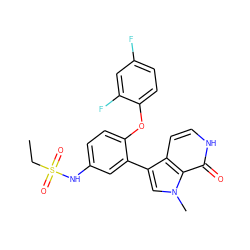 CCS(=O)(=O)Nc1ccc(Oc2ccc(F)cc2F)c(-c2cn(C)c3c(=O)[nH]ccc23)c1 ZINC000219676832