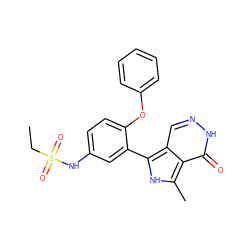 CCS(=O)(=O)Nc1ccc(Oc2ccccc2)c(-c2[nH]c(C)c3c(=O)[nH]ncc23)c1 ZINC001772652880